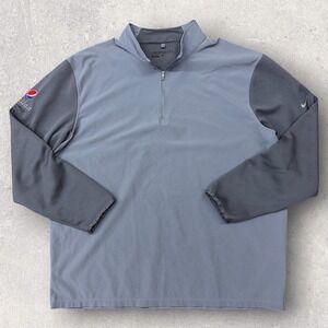 Nike Golf Mens Dri-FIT 1/4 Zip Pullover Gray Pepsi Milan Logo XL 746102-065 Flaw